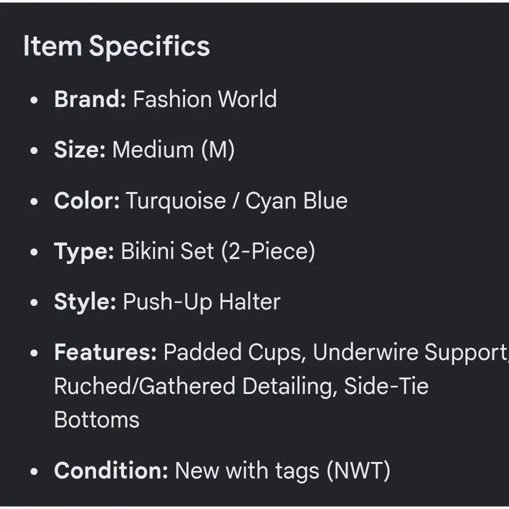 Fashion World Women’s 2-Piece Halter Bikini Set Underwired Padded Lined M Turq